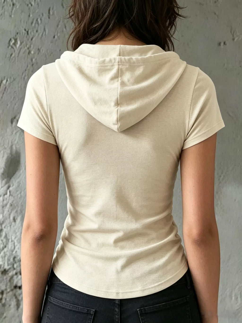 Ruched Short Sleeve Hooded T-Shirt